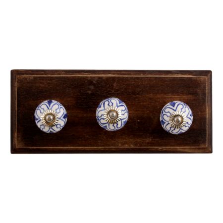 Geoffrey Blue Ceramic Wooden Hooks